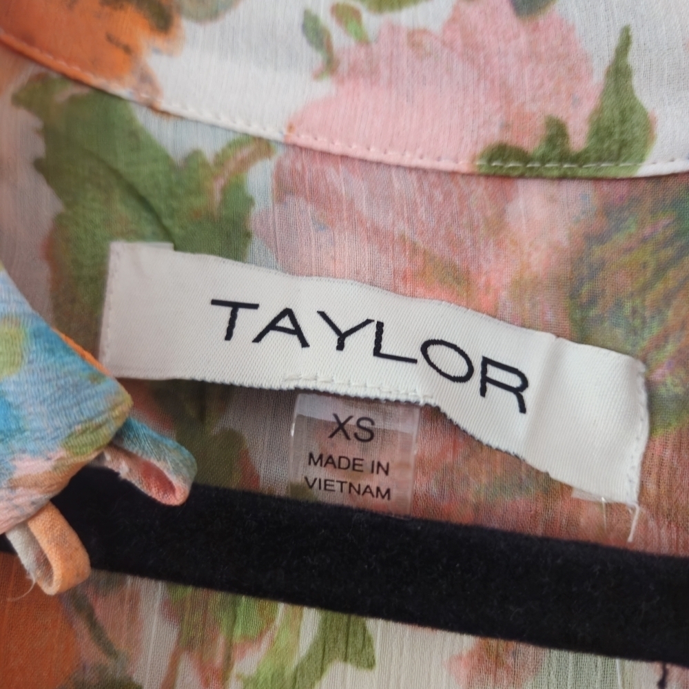 Taylor Pink and Orange Wrap Mini Dress with Bishop Sleeves - Picture 7 of 11